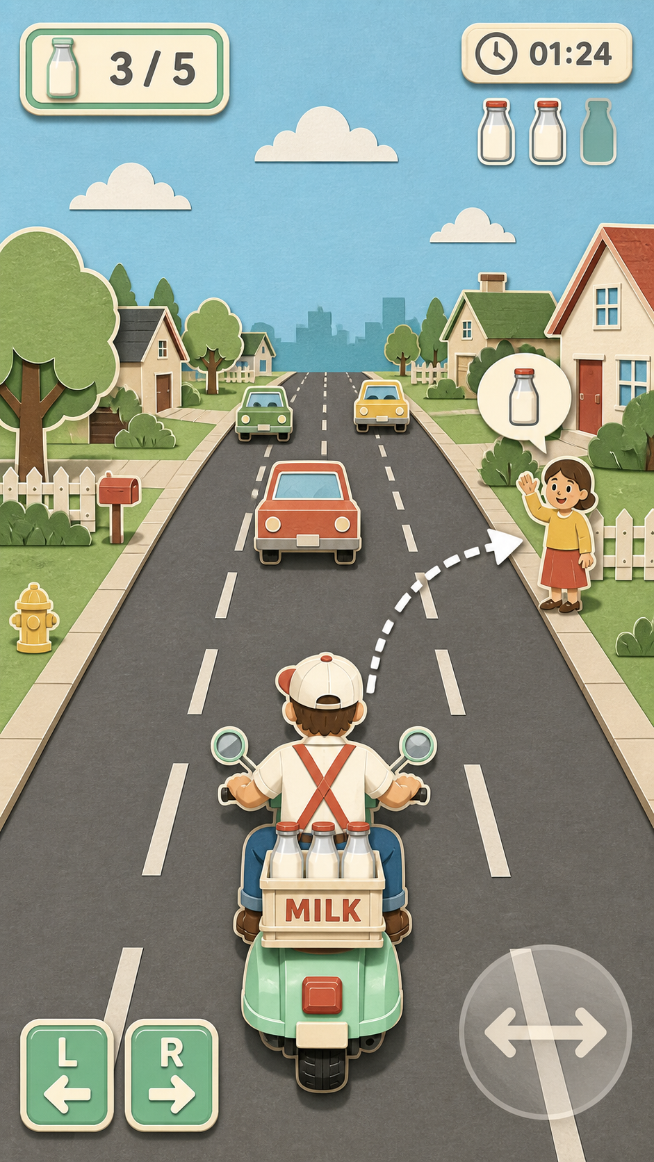 Paper-cut style artwork for the completed Milk Run game